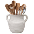 Rustic Utensil Holder Counter - Ceramic Farmhouse Cooking Utensil Crock & Organizer for Spatula, Spoon - Vintage