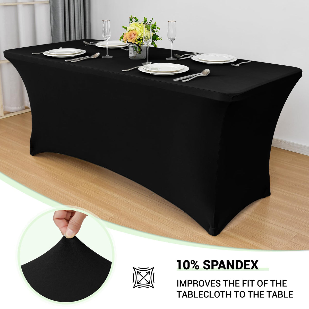 6 Pack Stretch Spandex Table Covers for 6 Foot Tables, Black