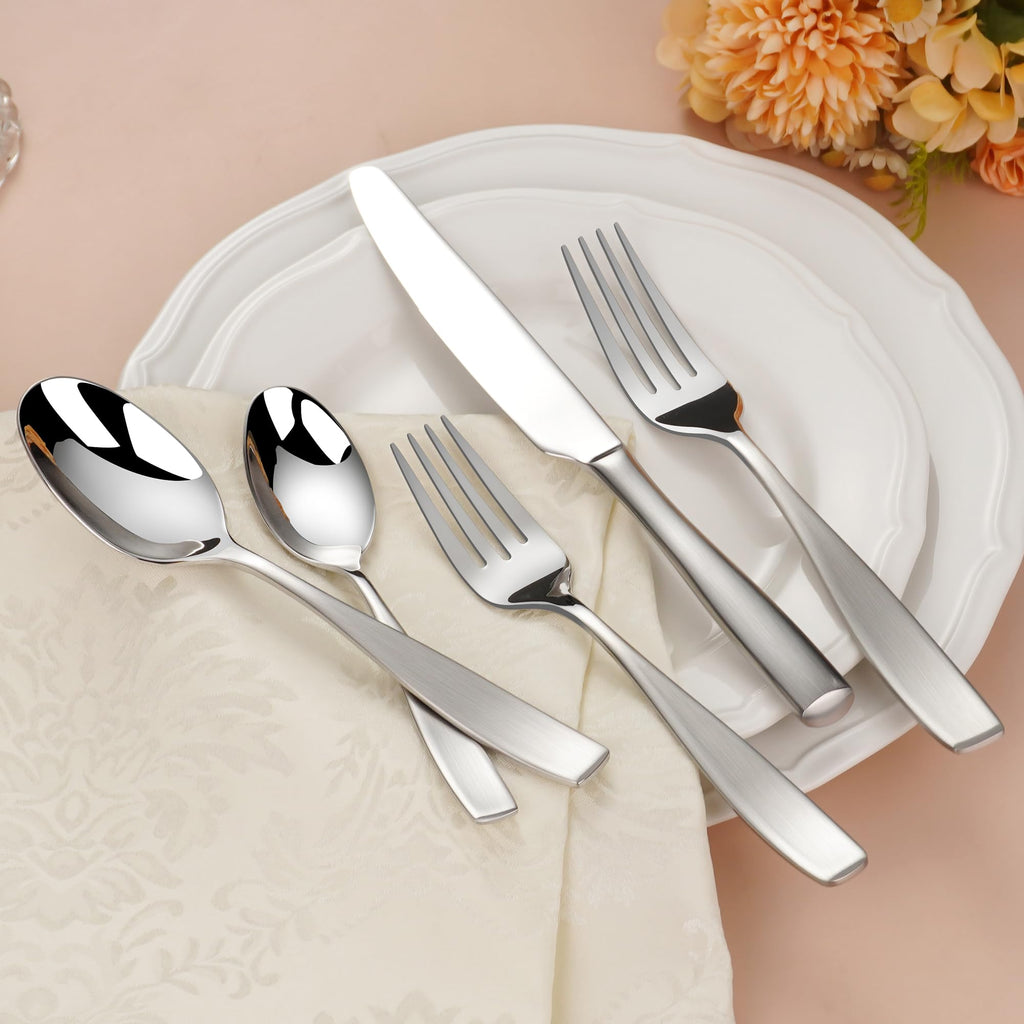 65 Piece Heavy Silverware Set, 18/10 Stainless Steel Flatware Set for 12