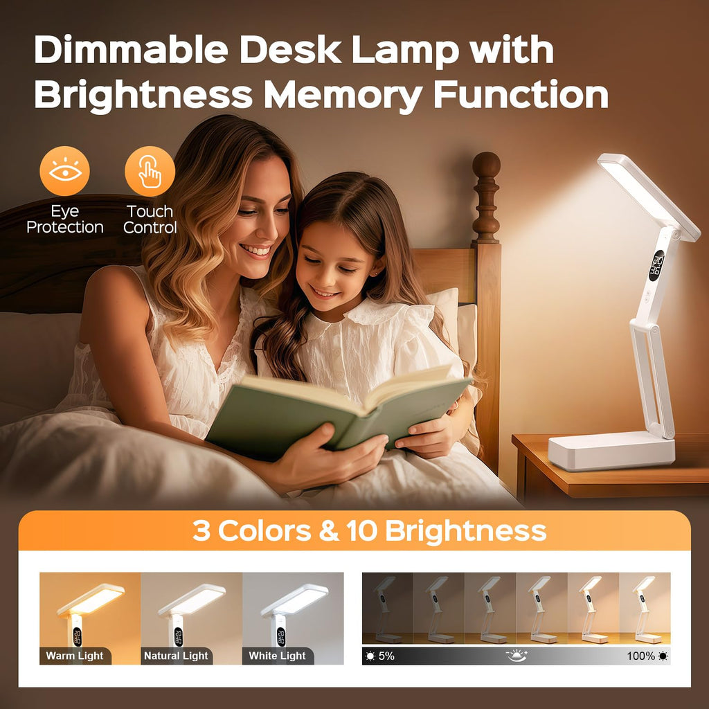 Small Desk Lamp,10000mAh Battery Operated Lamp,3 Colors+Dimmable Desk Light,LED Desk Lamp with Digital