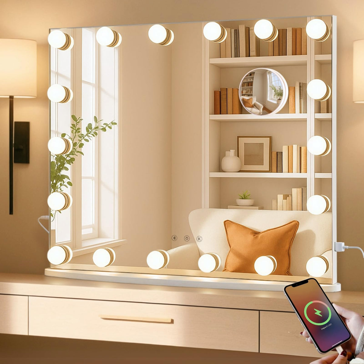 Vanity Mirror with Lights, 23.6" Hollywood Makeup Mirror White