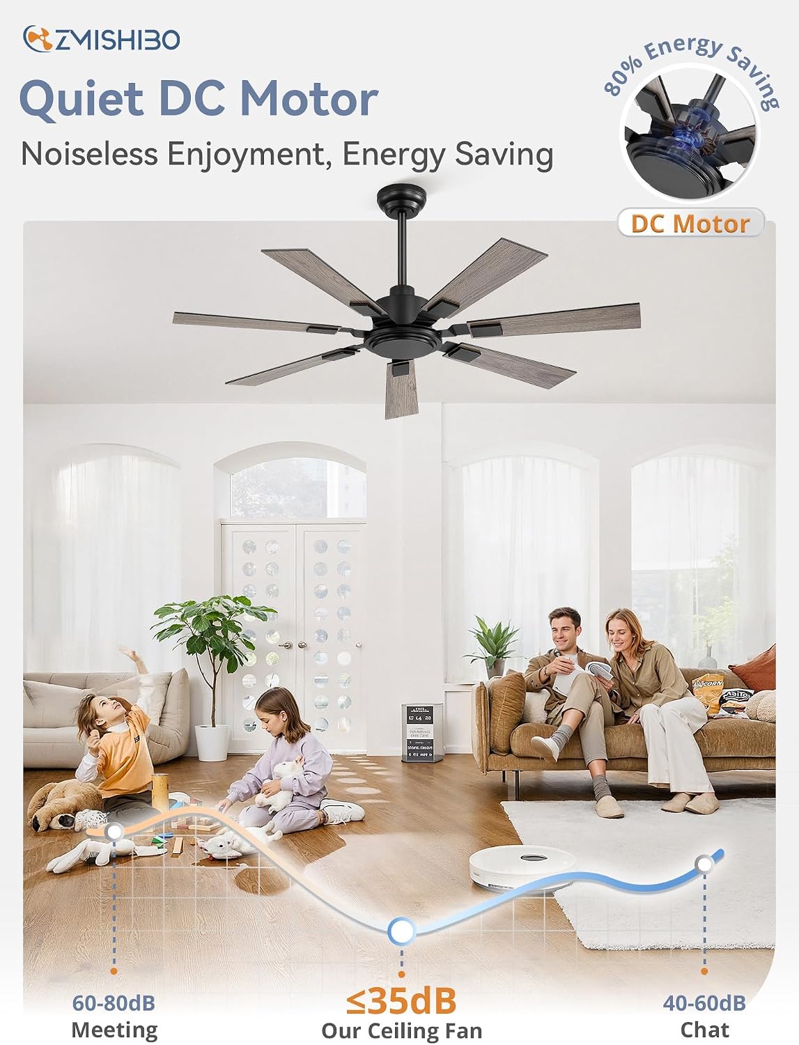52" Black Ceiling Fan with Remote, No Light