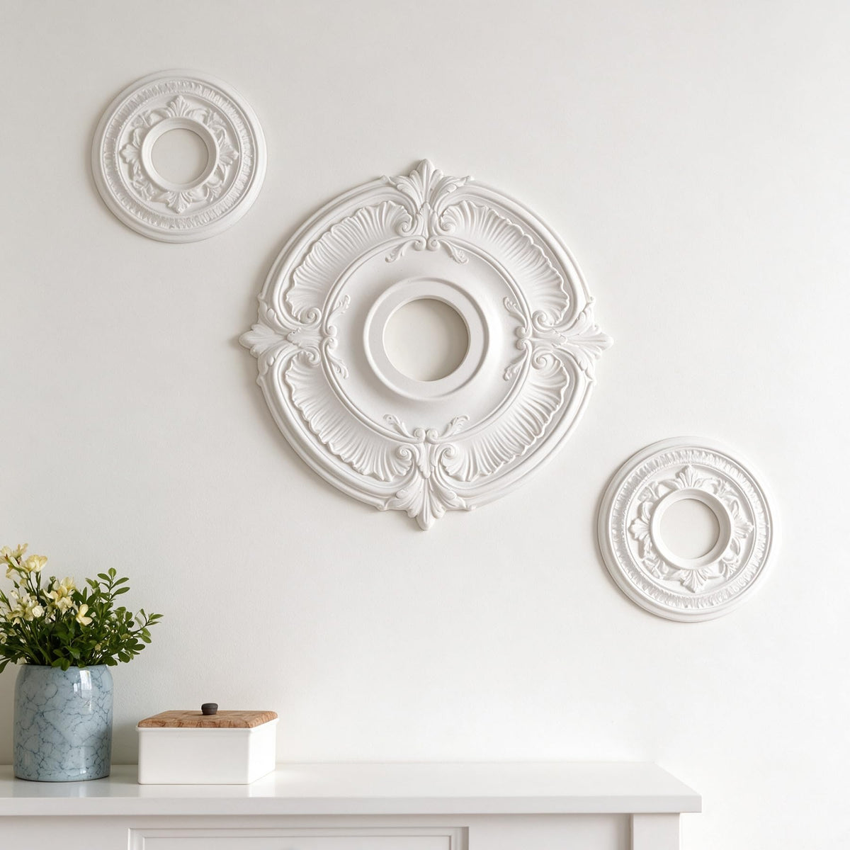 Ceiling Medallion 13" OD x 3.97" ID x 0.82"P, Ceiling Decorative Molded Round Ceiling Medallions for Chandeliers