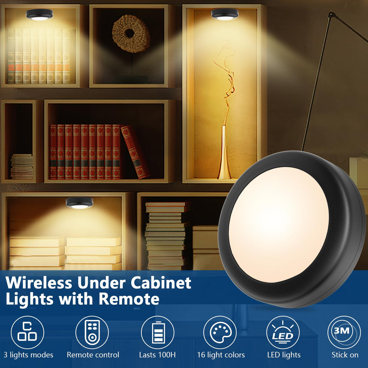 12 Pack LED Puck Lights Remote Control 16 Color Changeable Under Cabinet Lights, Battery Operated Lights Night Light