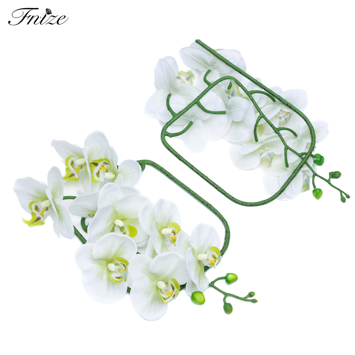 Faux Orchid Stems Real Touch Latex Green White 38 Inch 2pcs