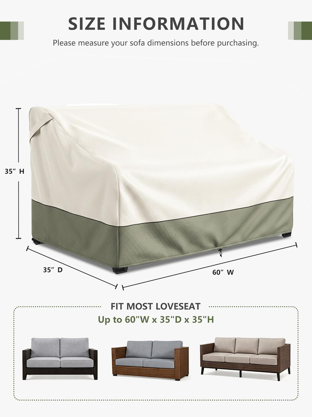 2-Seater Outdoor Couch and Patio Furniture Cover, Outdoor Sofa Cover Heavy Duty Fits up to 60W x 35D x 35H inches