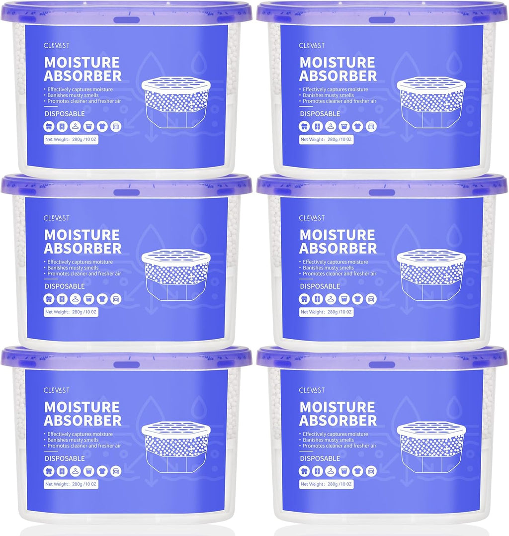 Moisture Absorber Boxes 6 Pack, 10 Oz Dehumidifier for Closet & Bathroom, Humidity Absorber for Wardrobe, Bedroom