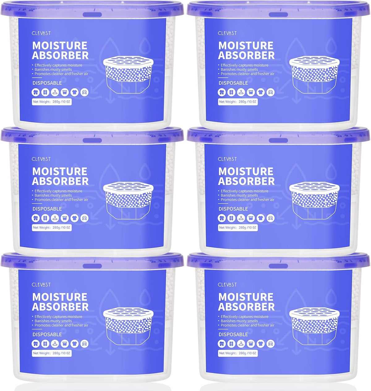 Moisture Absorber Boxes 6 Pack, 10 Oz Dehumidifier for Closet & Bathroom, Humidity Absorber for Wardrobe, Bedroom