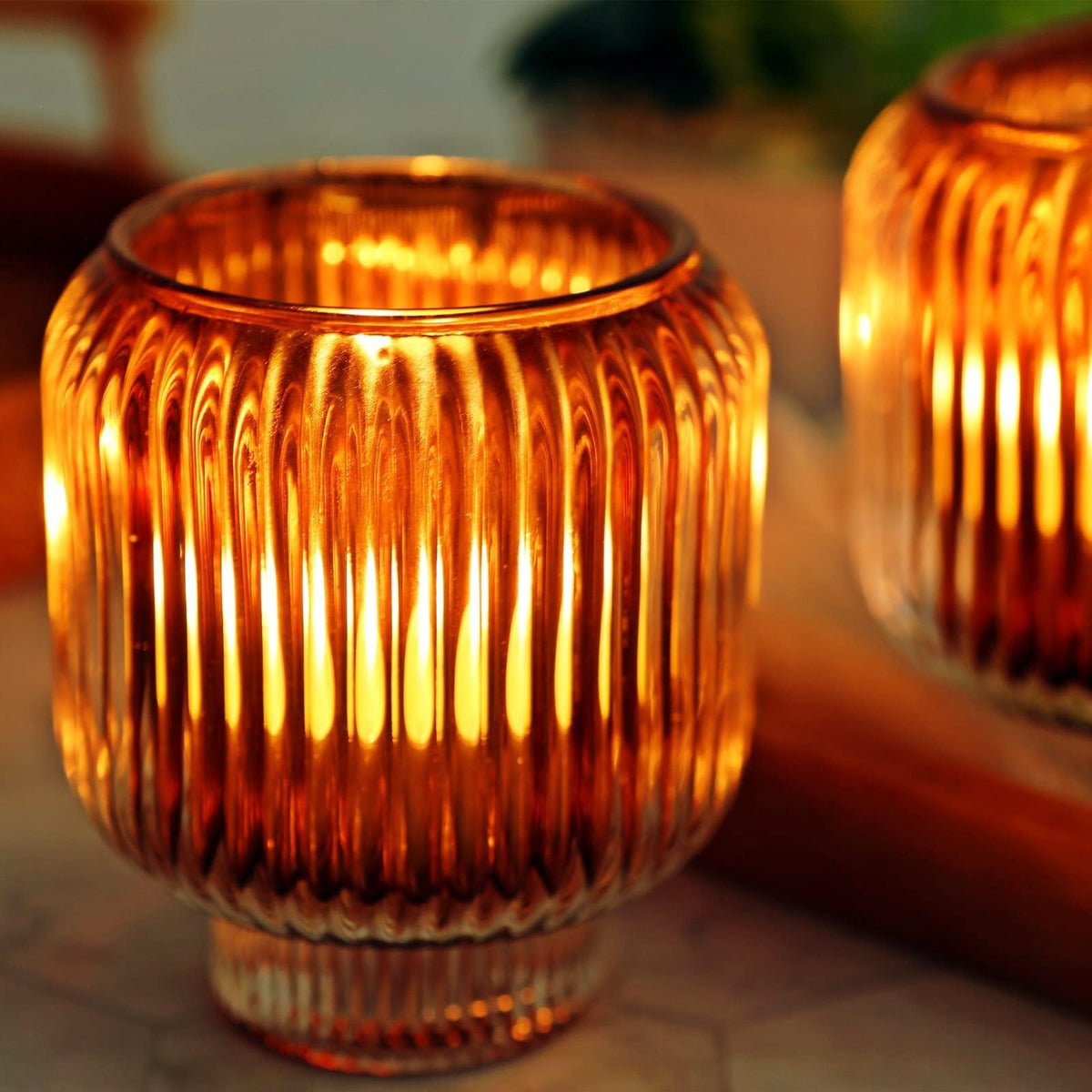 Brown Votive Candle Holders Bulk of 4 for Fall Thanksgiving Decoration