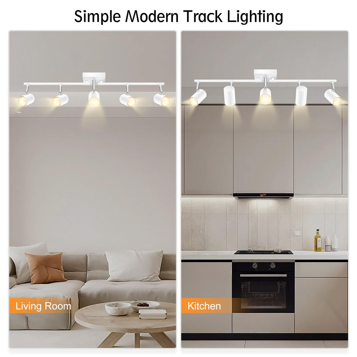 Track Lighting Fixtures Ceiling, 5 Light White Track Light with Rotatable Light Heads, Modern Track Lighting Fixtures