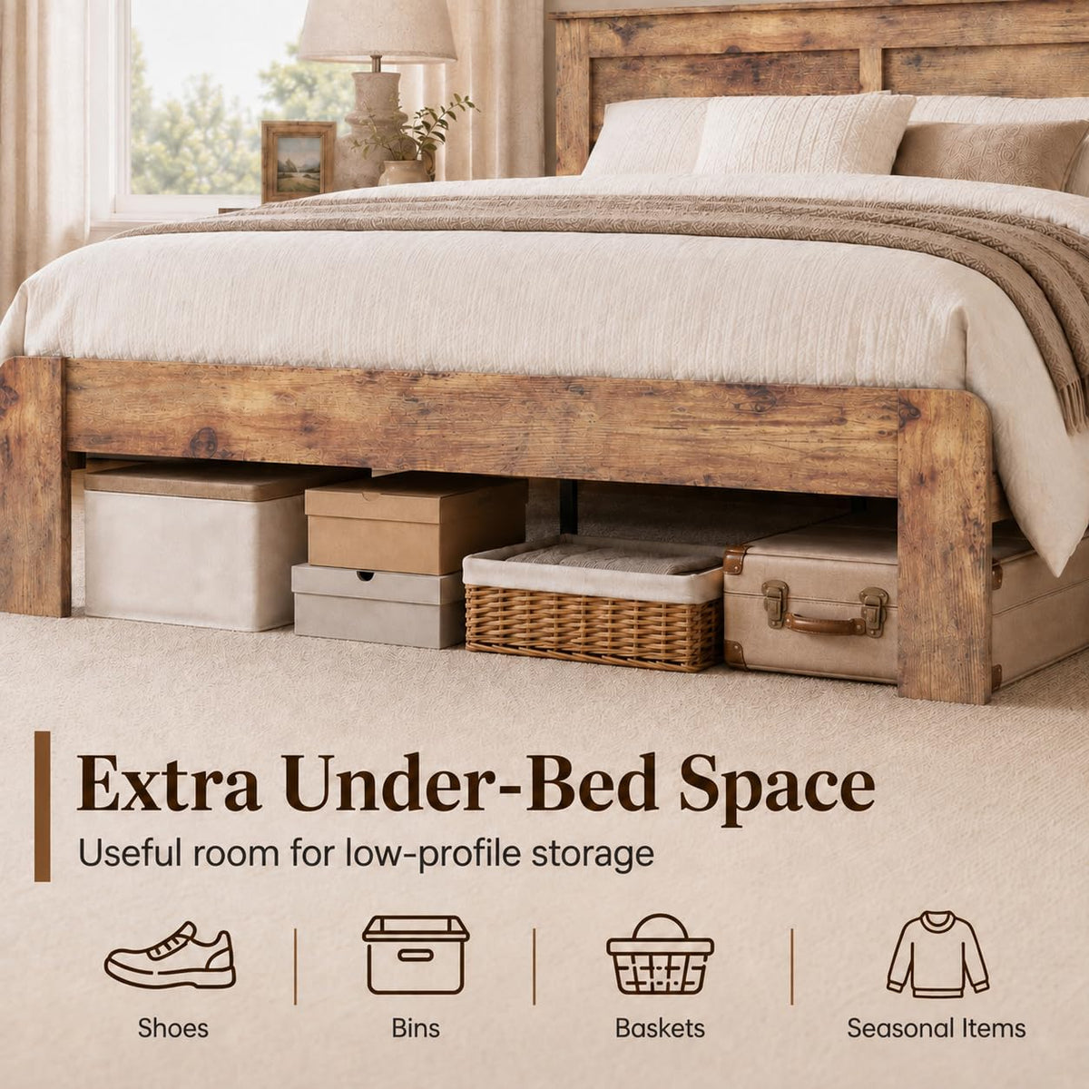Rustic Wood Bed Frame with Headboard