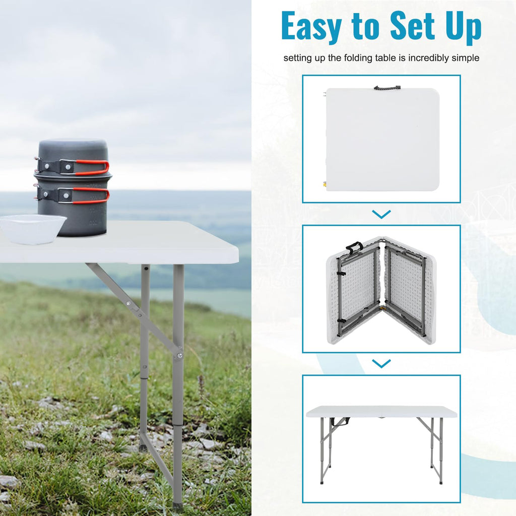 4FT Folding Table | White | Portable Plastic Table