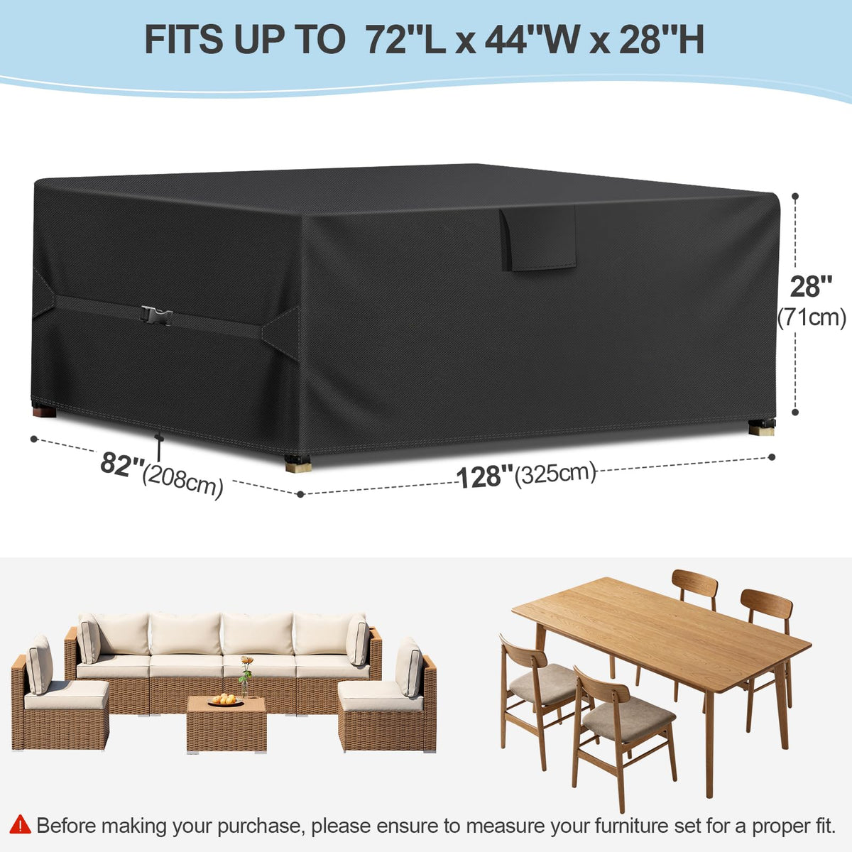 Patio Furniture Covers, 72"L X 44"W X 28"H, 600D Outdoor Table Covers Waterproof, Rectangular Heavy Duty Outdoor