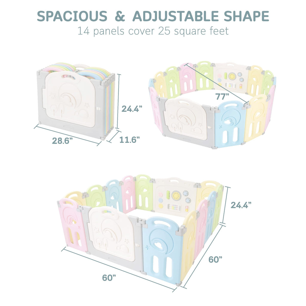 Cloud Castle Large 14-Panel Baby Playpen for Toddlers, Multicolor