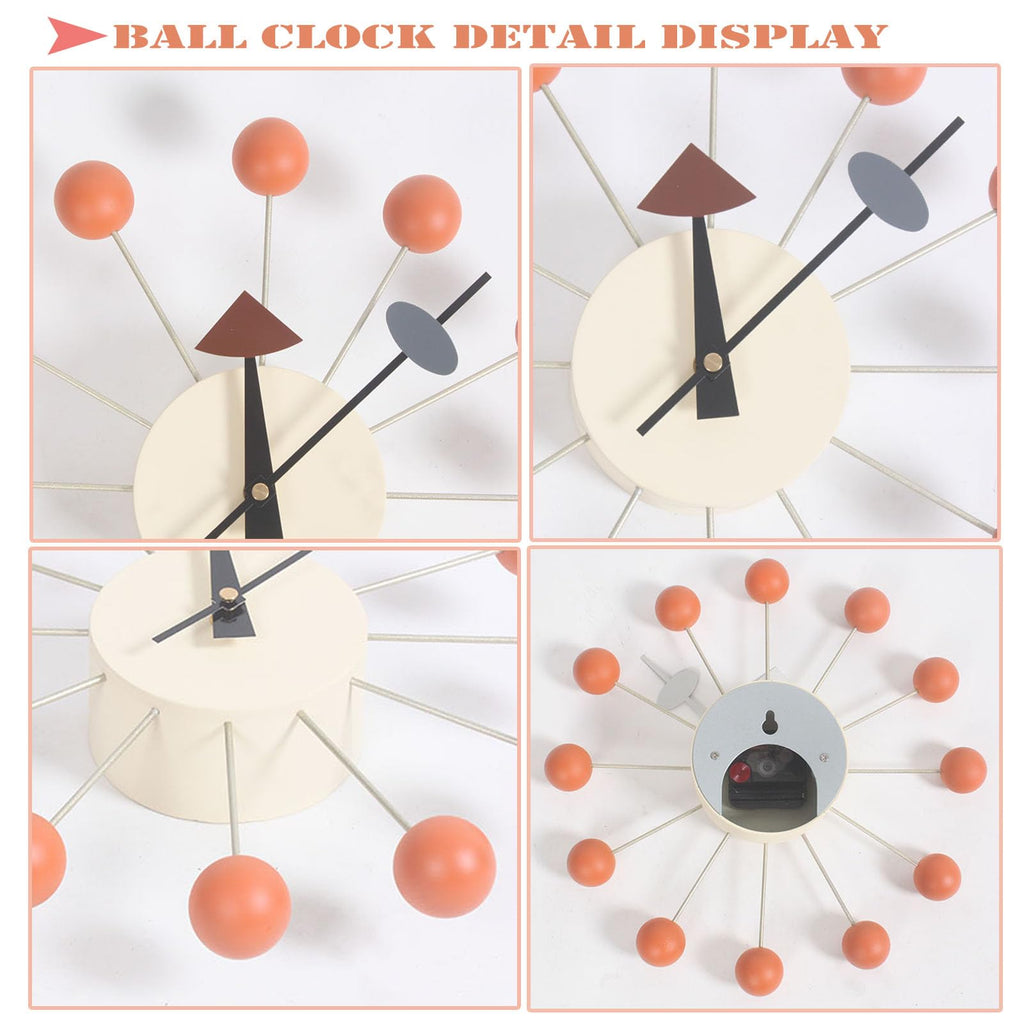 Inspired Nelson Style Modern Mid Century Retro Design Wood Wall Ball Clock Orange