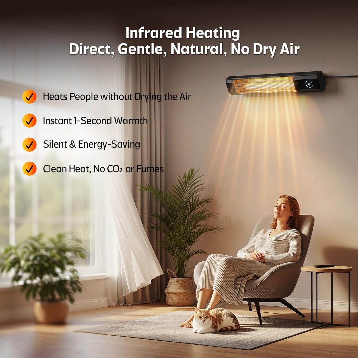 Wall-Mounted Electric Patio Heater, 34" 1500W Infrared Heater With Motion Sensor, IPX5 Waterproof, 9 Heat Level & 9H