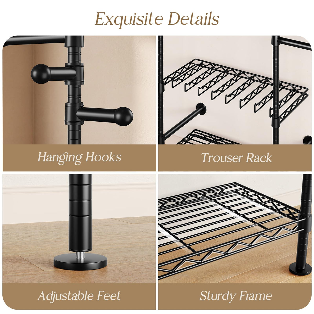Closet Organizers Wall Mounted Closet System, 4-Row Heavy Duty Garment Clothes Rack, Industrial Pipe Clothing Rack