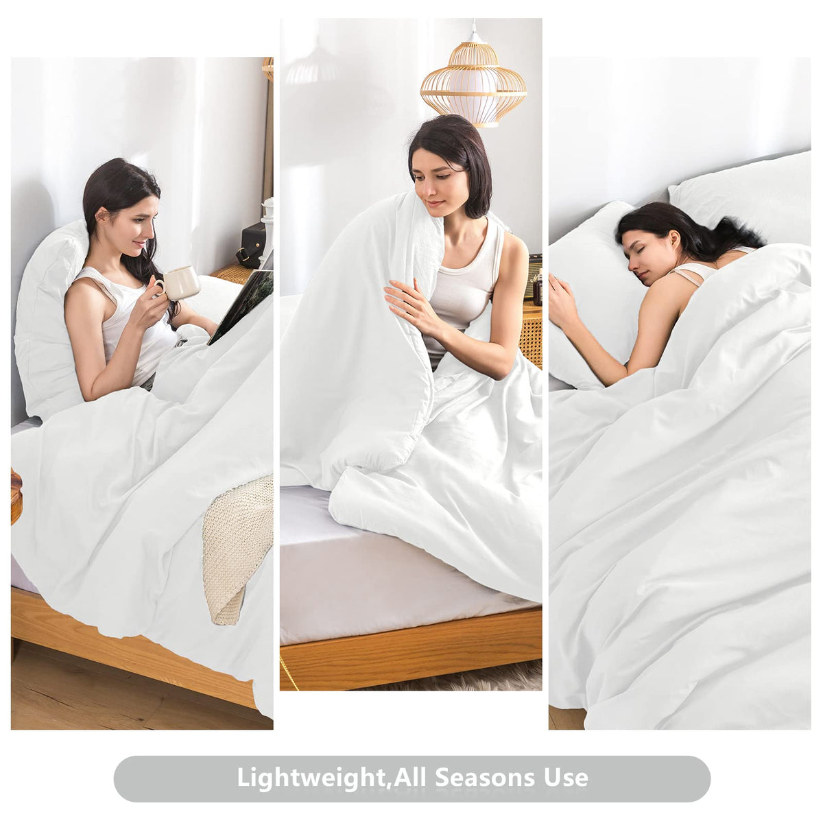 White Comforter Set Bed, Luxury Hotel Super Soft Fluffy Washed Cotton, 1 Down Comforter 2 Pillowsham