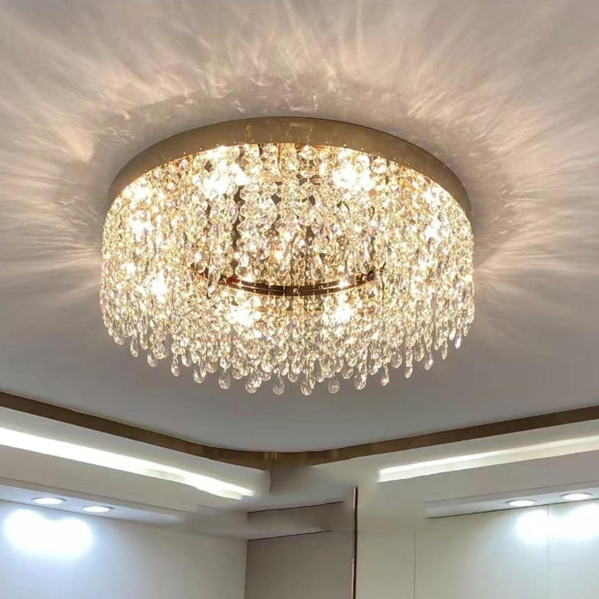 24 Inch Large Gold Modern Crystal Chandelier, Ceiling Mounted