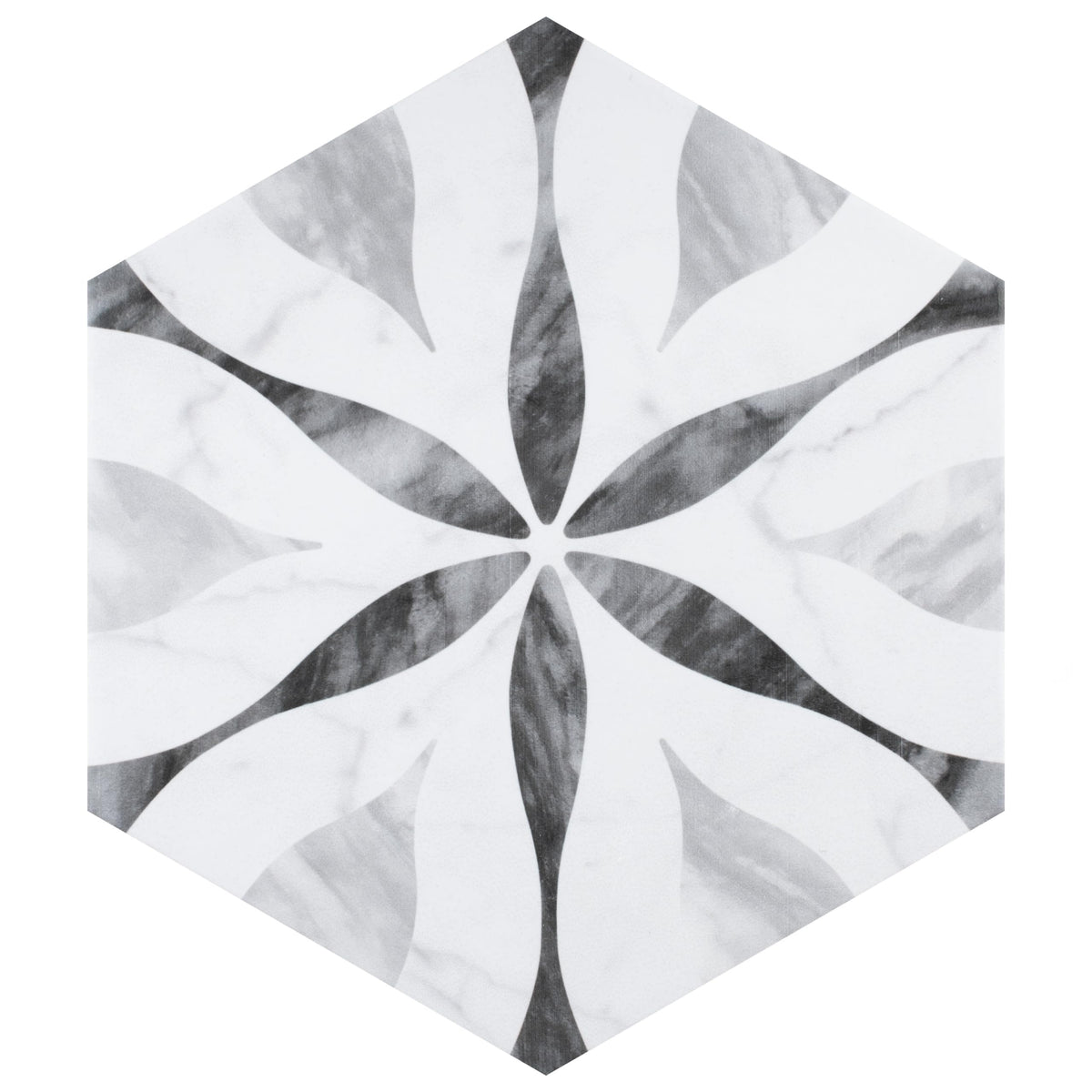 Classico Bardiglio Hex Flower 7" x 8" Porcelain Floor and Wall Tile