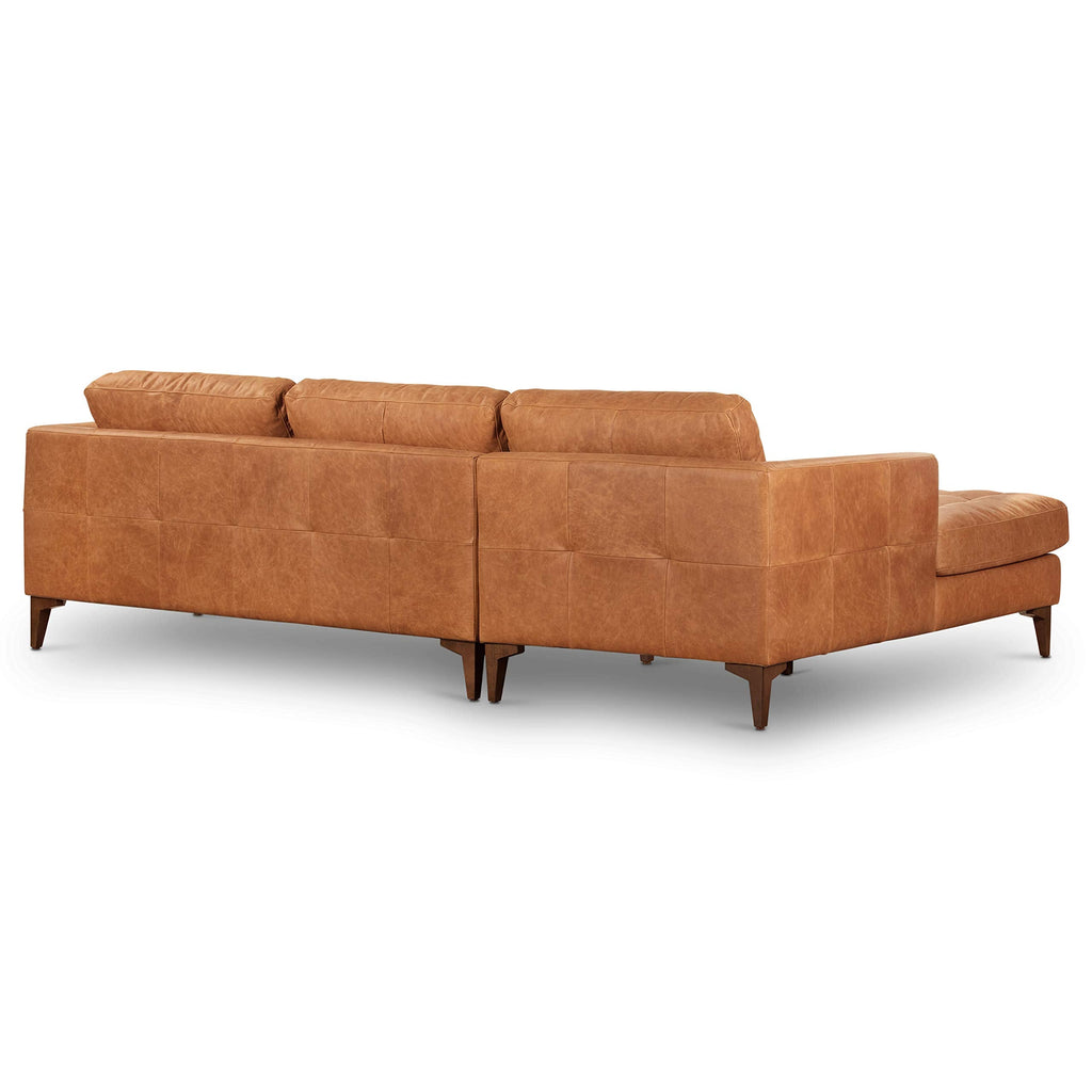 Calle Left-Facing Sectional Sofa, Full-Grain Pure-Aniline Italian Leather, Cognac Tan, Solid Wood Legs