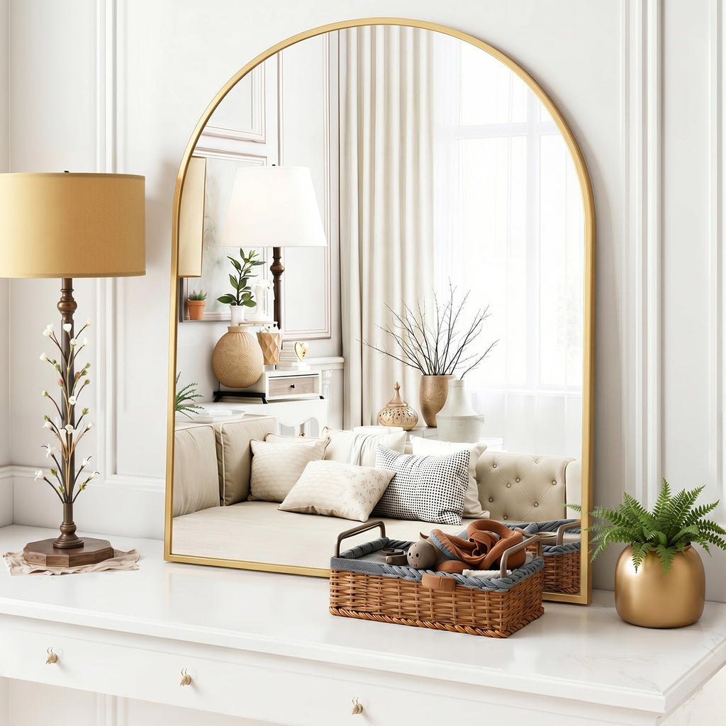 Arched Wall Mirror 40x30 Inch Gold Bathroom Vanity Mirror with Metal Frame
