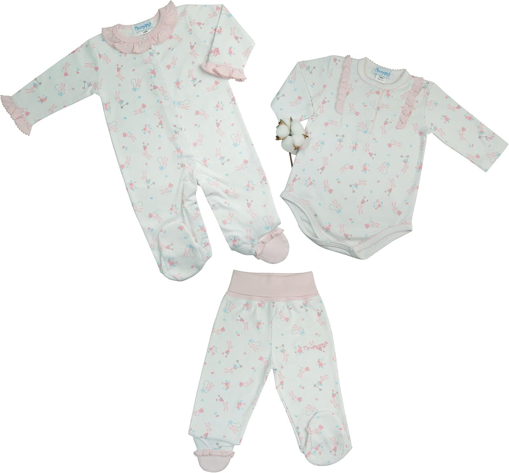 Me & My Baby Piece Baby Girl Set - Bunnies Print - Pima Cotton - By Iky Store
