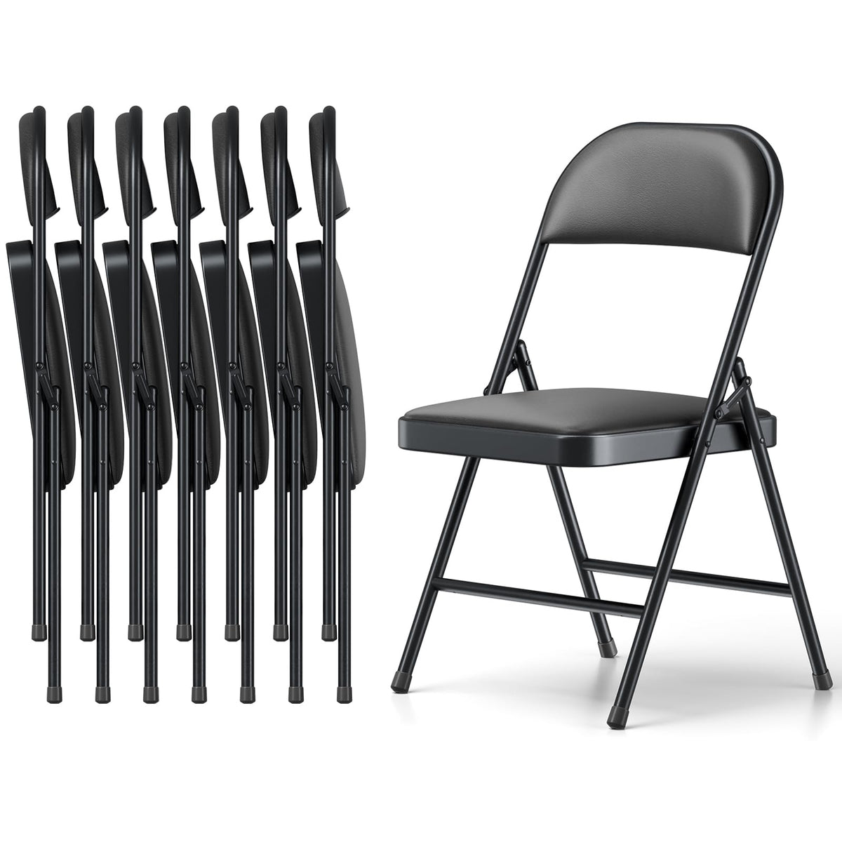 Padded Folding Chairs 8 Pack, PU Leather Folding Chairs for Outside and Indoor, Heavy Duty Portable Foldable Metal