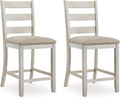 Skempton | 2-Count 24" Counter-Height Upholstered Bar Stools - Coastal Chic Ladder-Back, Antique White