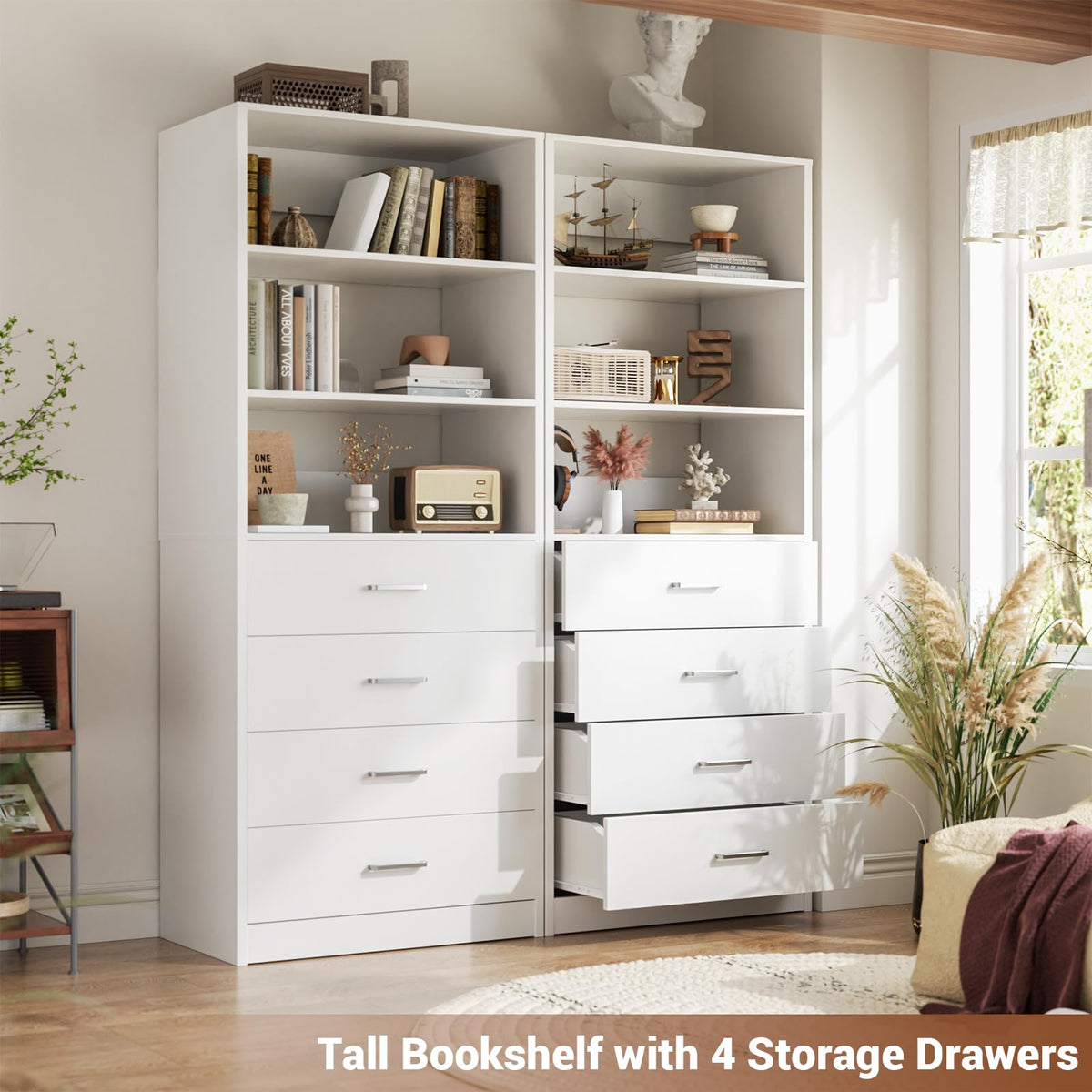 Closet Drawers Organizer System, 3.54FT Wood Closet System with 4 Drawers, Modular Walk-in Closets Storage Unit, Tall