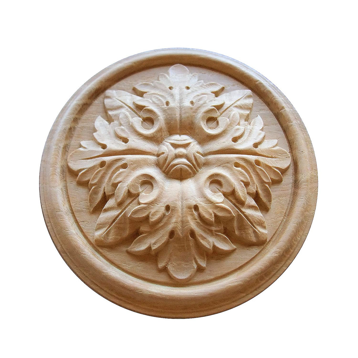 2PCS Wood Carved Rosette Applique Deeply Carved 3" Leaf Round Onlay for Door, Cabinet, Fireplace Mantel, and