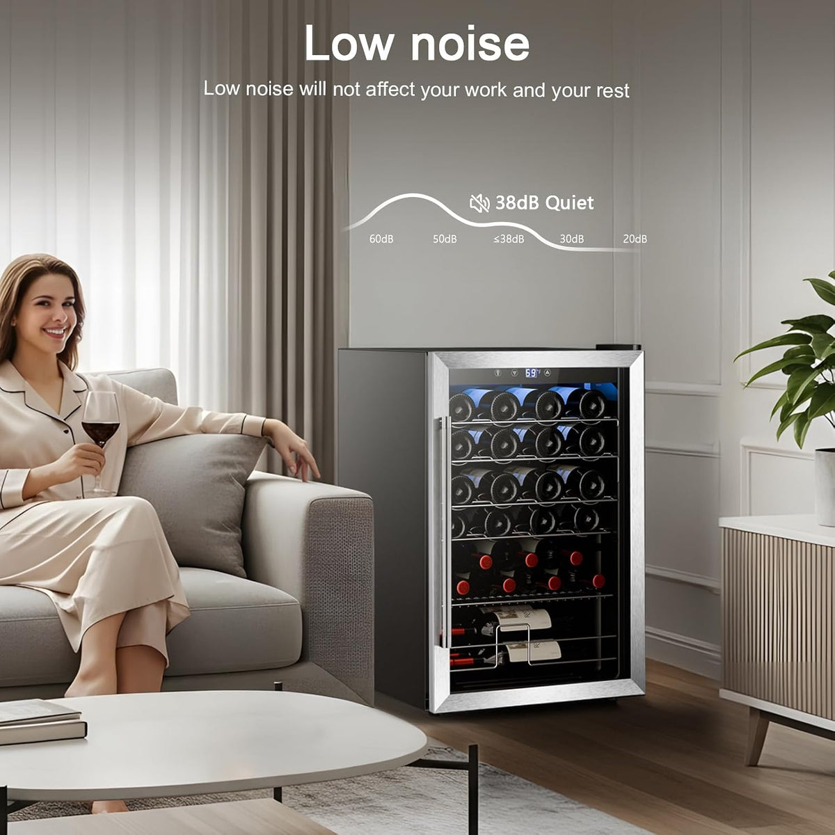 Wine Cooler Refrigerator, Freestanding Wine Fridge with Adjust Temperature（32°F- 61°F）