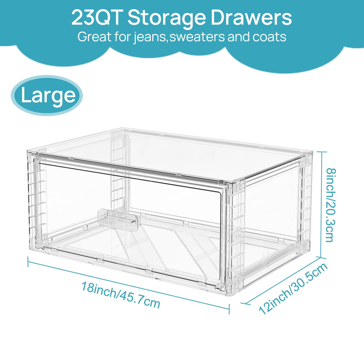 2 Pack Large Clear Stackable Storage Drawers for Closet, 23QT