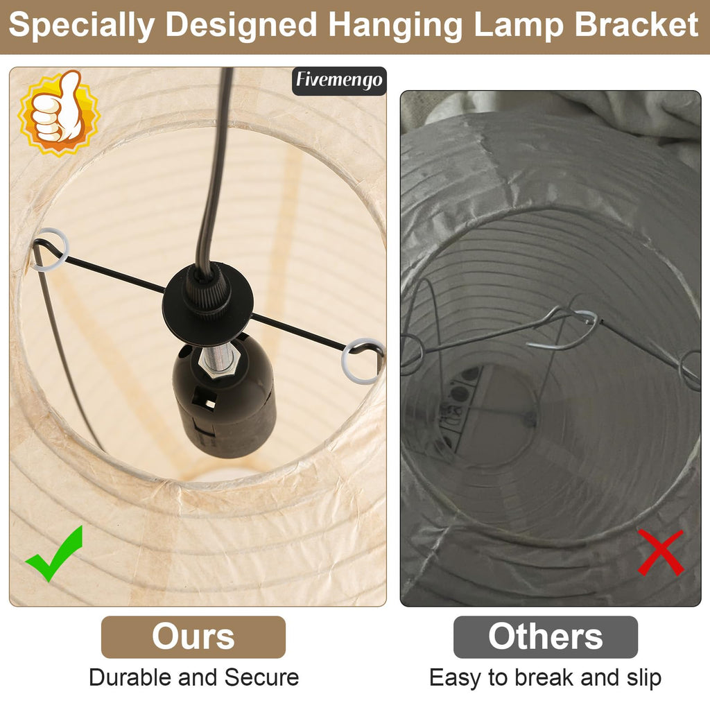 Inspired Noguchi Style 20in Paper Lanterns Plug in Hanging Lamp Off-White 19.7FT Cord