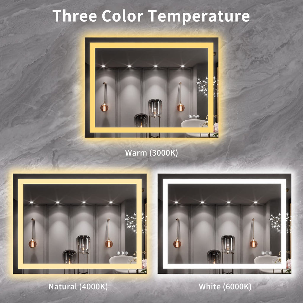 40X30 LED Bathroom Mirror with Lights, Anti-Fog, Dimmable, Backlit + Front Lit, Lighted Bathroom Vanity Mirror