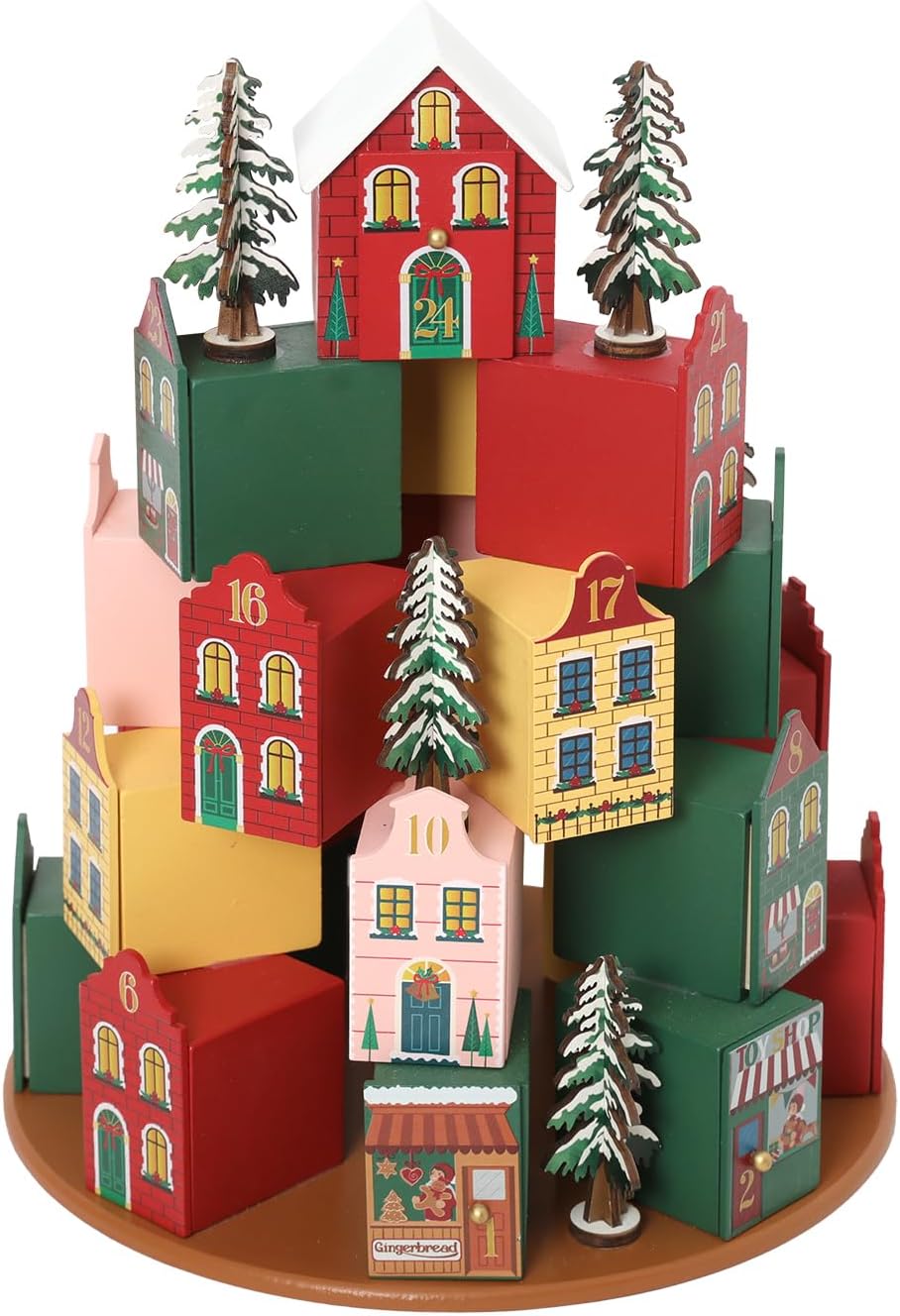 Extra Large Wooden Christmas Village Advent Calendar House | 24 Day Reusable Drawer Countdown to Xmas Decor