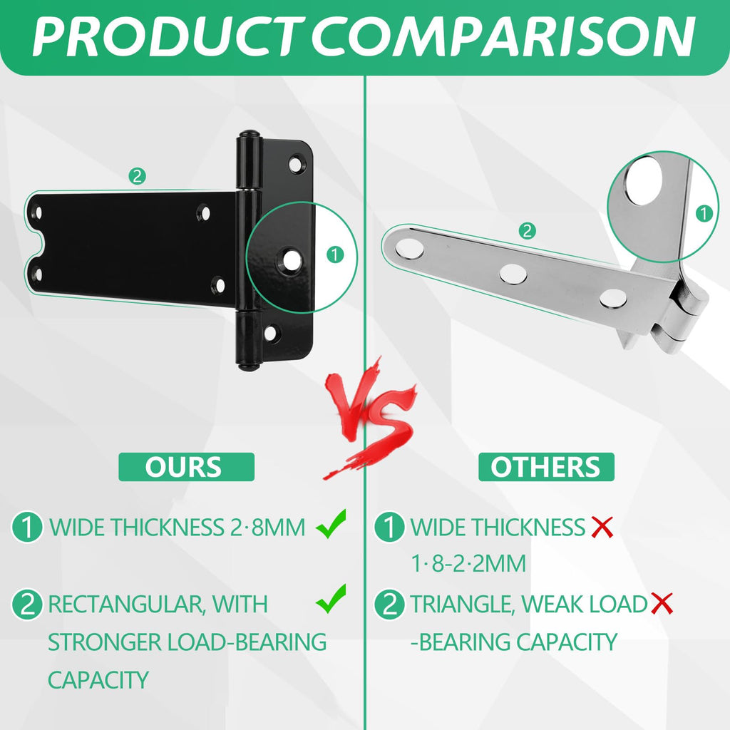 2 Pack 5in T-Strap Shed Door Hinges, 260 Lbs Capacity, Heavy Duty