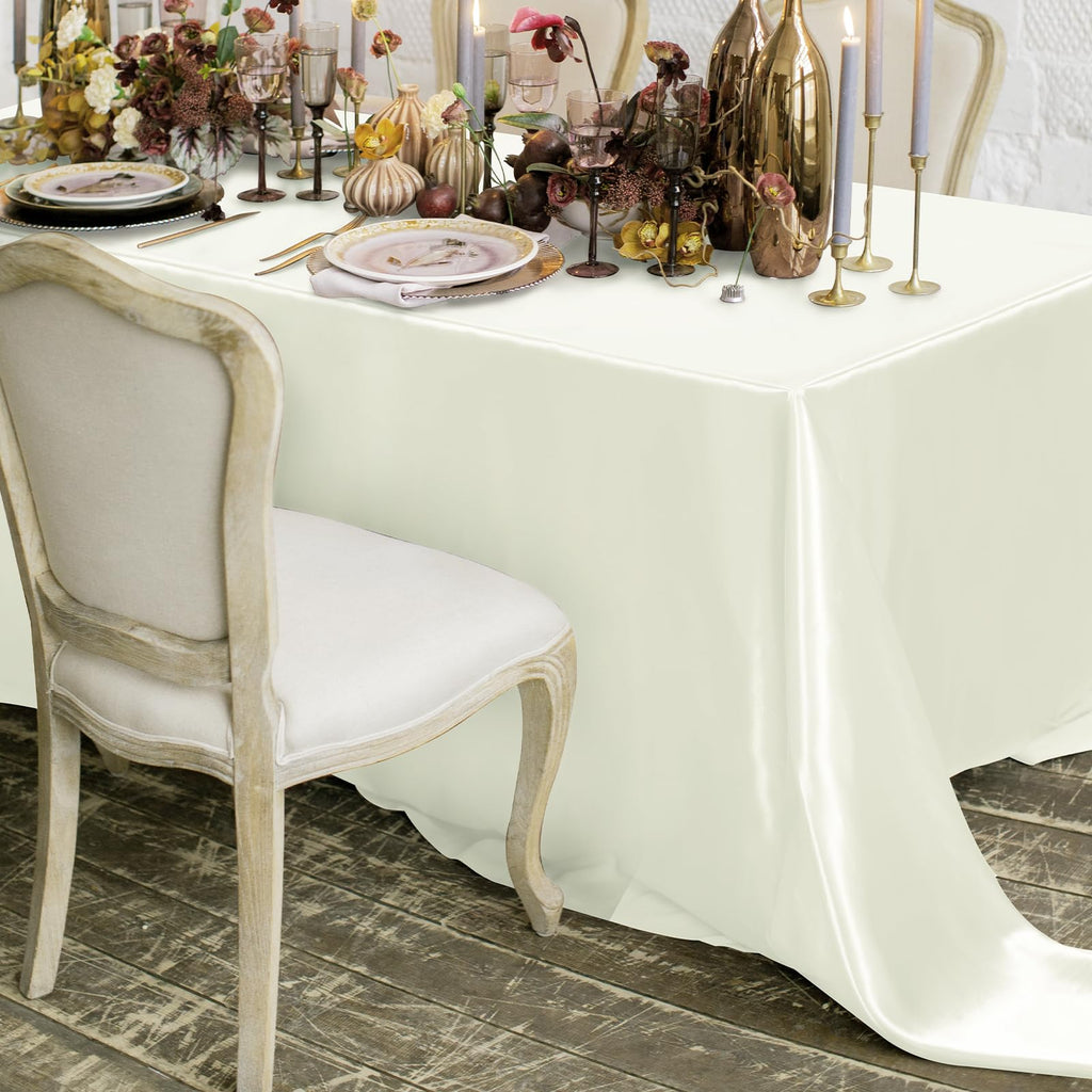 2 Pack Satin Rectangular Tablecloth, 102 x 58 Inches, Ivory