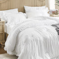 Comforter Set Seersucker, 7 Pieces White Ruffle Bed in a Bag