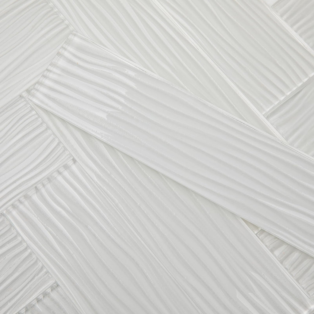 White Glass Subway Tile, Water Wave Glass for Shower Bathroom Kitchen Backsplash Wall, 3 x 12 Inch, 4 Sq.Ft.