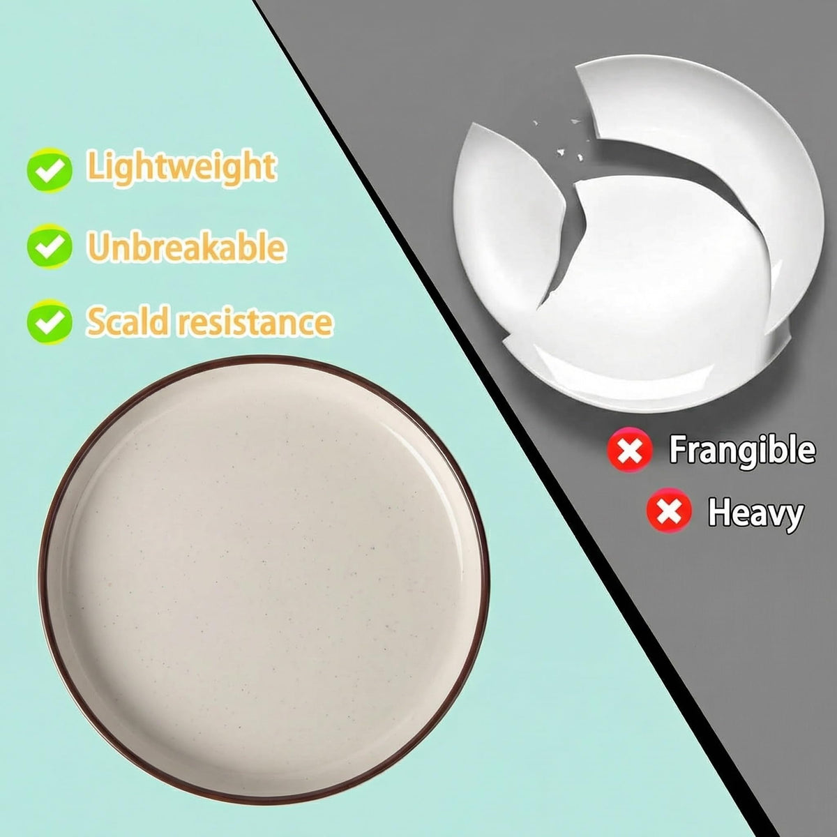 Fall 12 Piece Melamine Dinnerware Sets for 4, White Base with Speckles, Plates and Bowls Sets, Lightweight