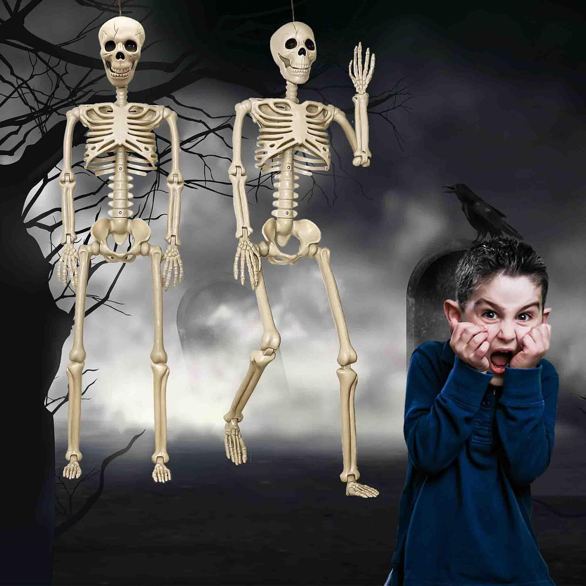 36"Halloween Skeleton - 3 ft Life Size Human Skeleton with Full Body Posable Joints Plastic Skeleton - Set of 2