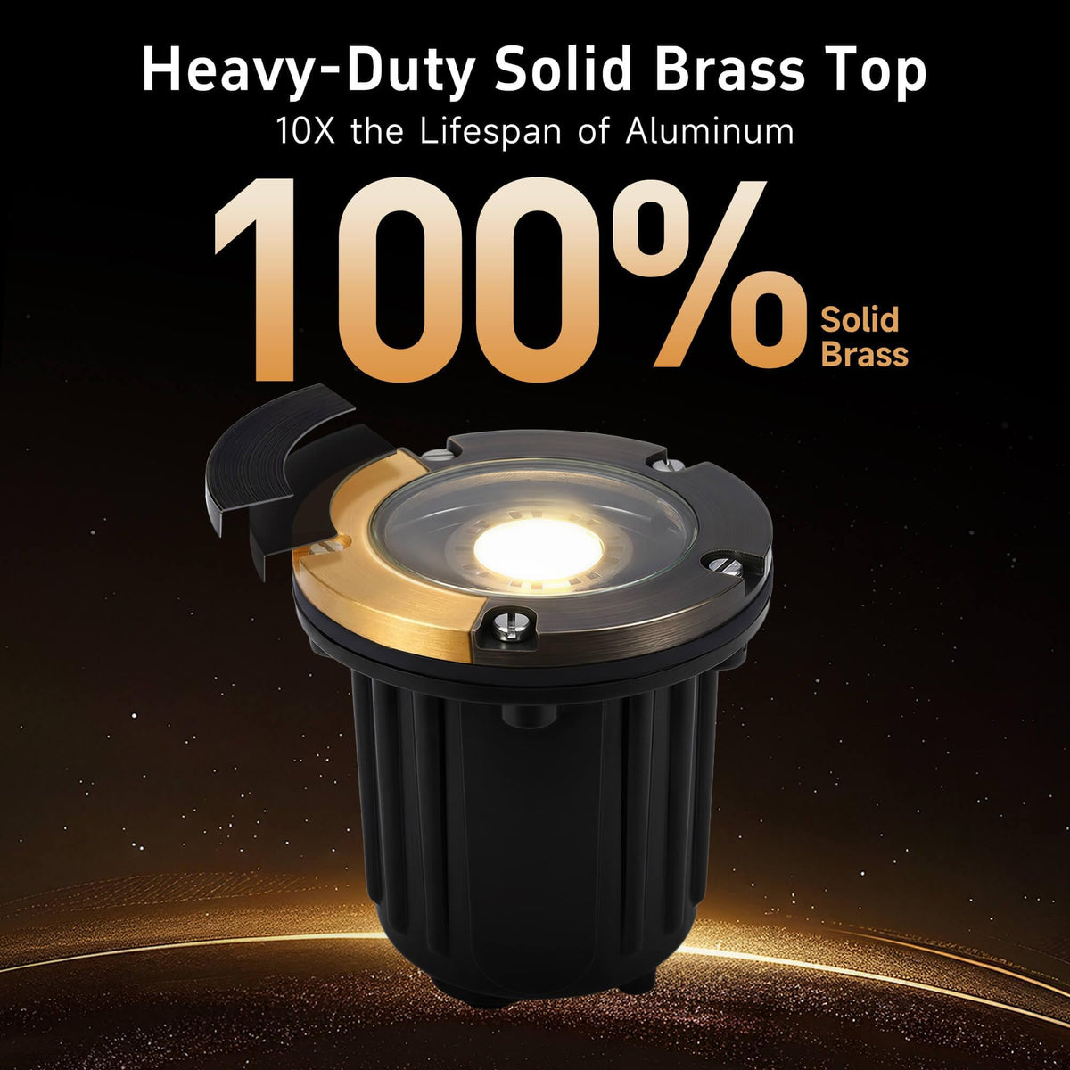 Brass Well Lights, 12V Low Voltage Wired 2700K In-Ground, 1PK