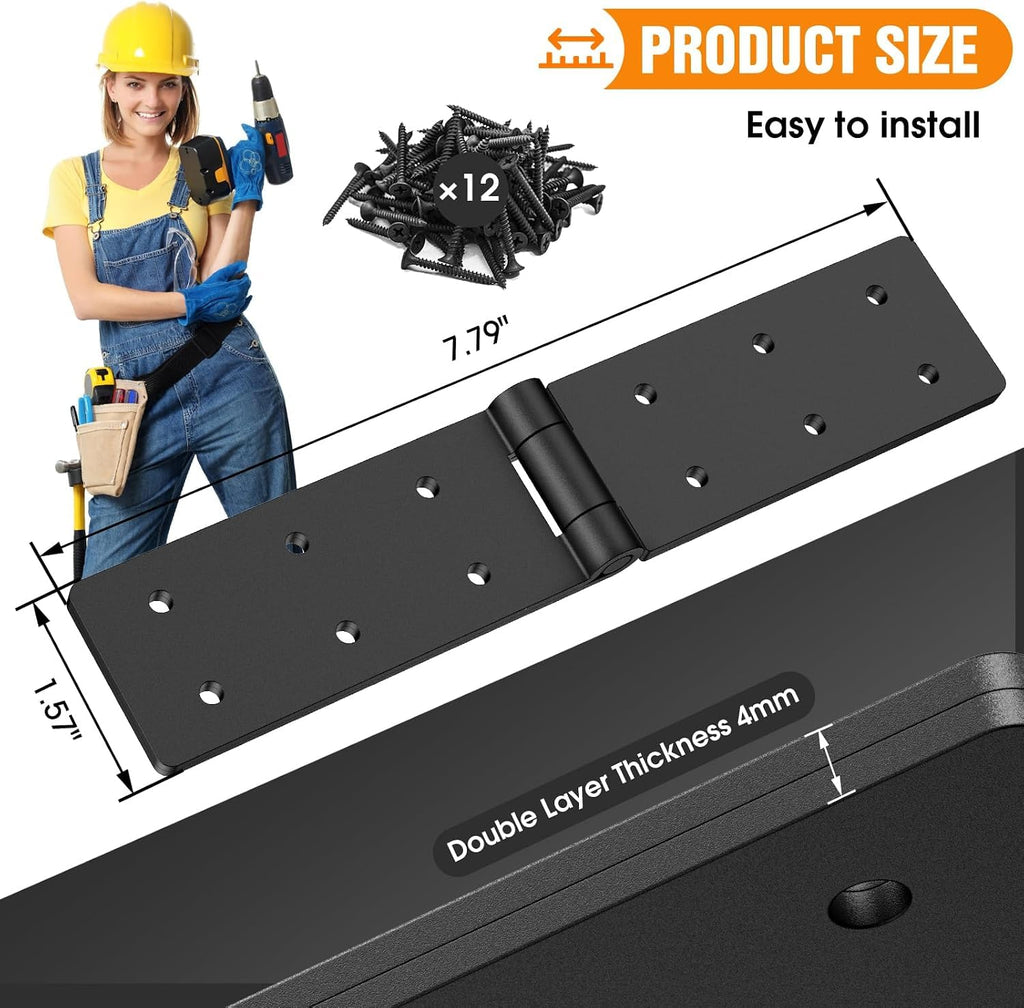 Heavy Duty Gate Hinges 270° Adjustable, 2-Pack for Wood Fence Barn Door