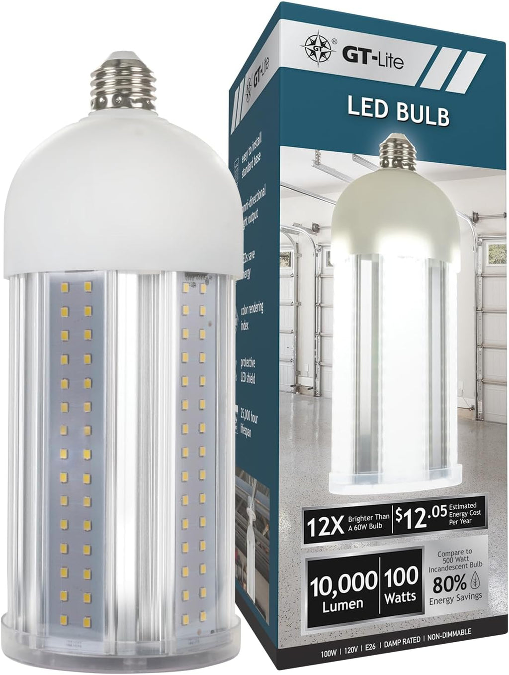 LED Corn Cob Bulb, 100W (500W Equivalent), 10,000 Lumen, Daylight 5000K, E26 Base Energy Saving LED Light for Indoors