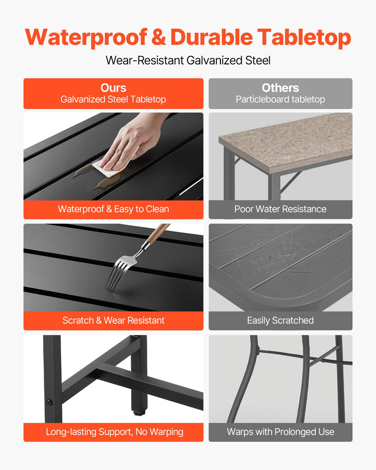 Outdoor Bar Table, 63 x 15 Bar Table, Waterproof Top & Sturdy Metal Frame, Rectangle Counter Height Dining Tables