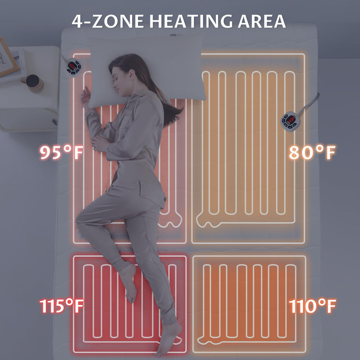 Multi-Zone Heated Mattress Pad King, Quilted Surface, Preheat & Memory