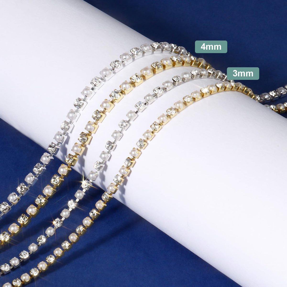 Gold Pearl Rhinestone Trim Chain for Craft 3MM Rhinestone Chains