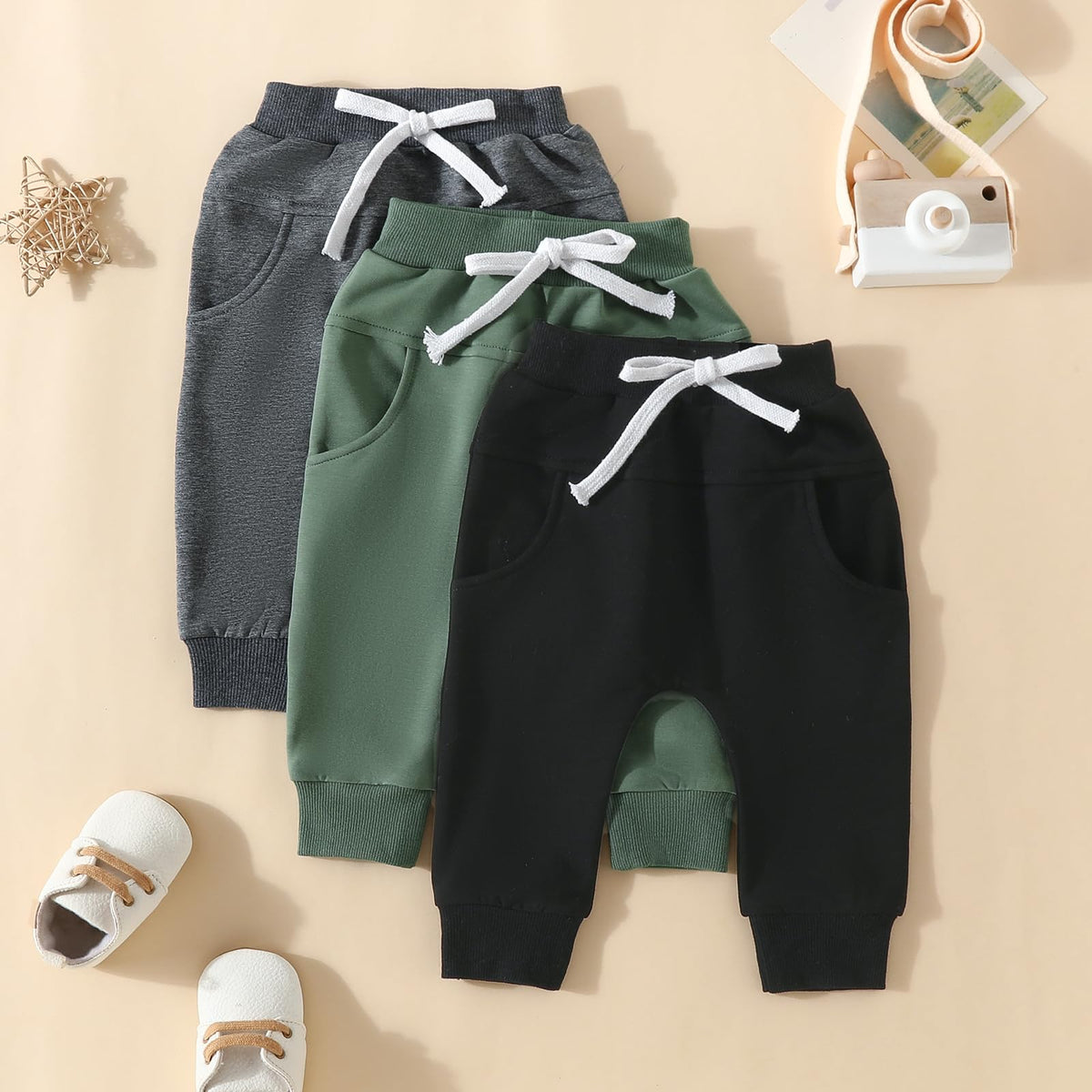 Baby Boys' Pack Pull-on Jogger Pants Knit Pants Classic Fit Elastic Waist Kids Toddler Pants Multipacks Long Pants