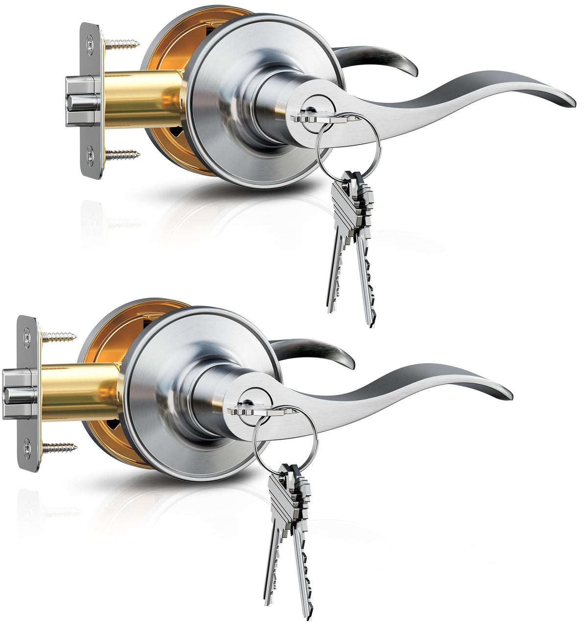 2 Pack Keyed Alike Entry Door Handles with Locks & Keys, Satin Nickel